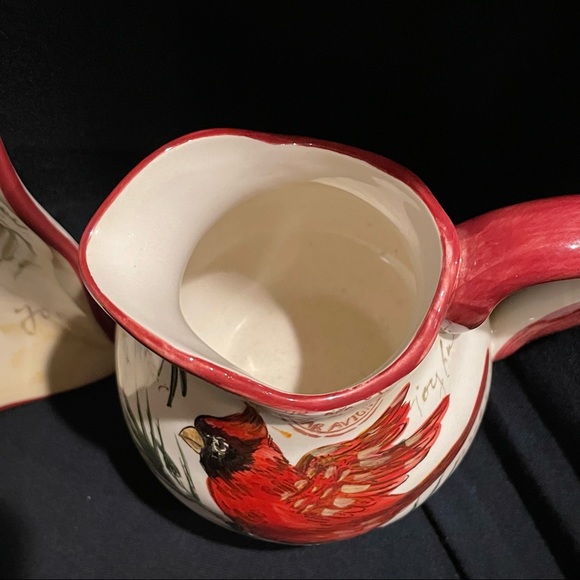 Maxcera “Warm Wishes” Plate/Creamer/Sugar Bowl Set - Seasons Greetings Cardinals - Picture 12 of 16